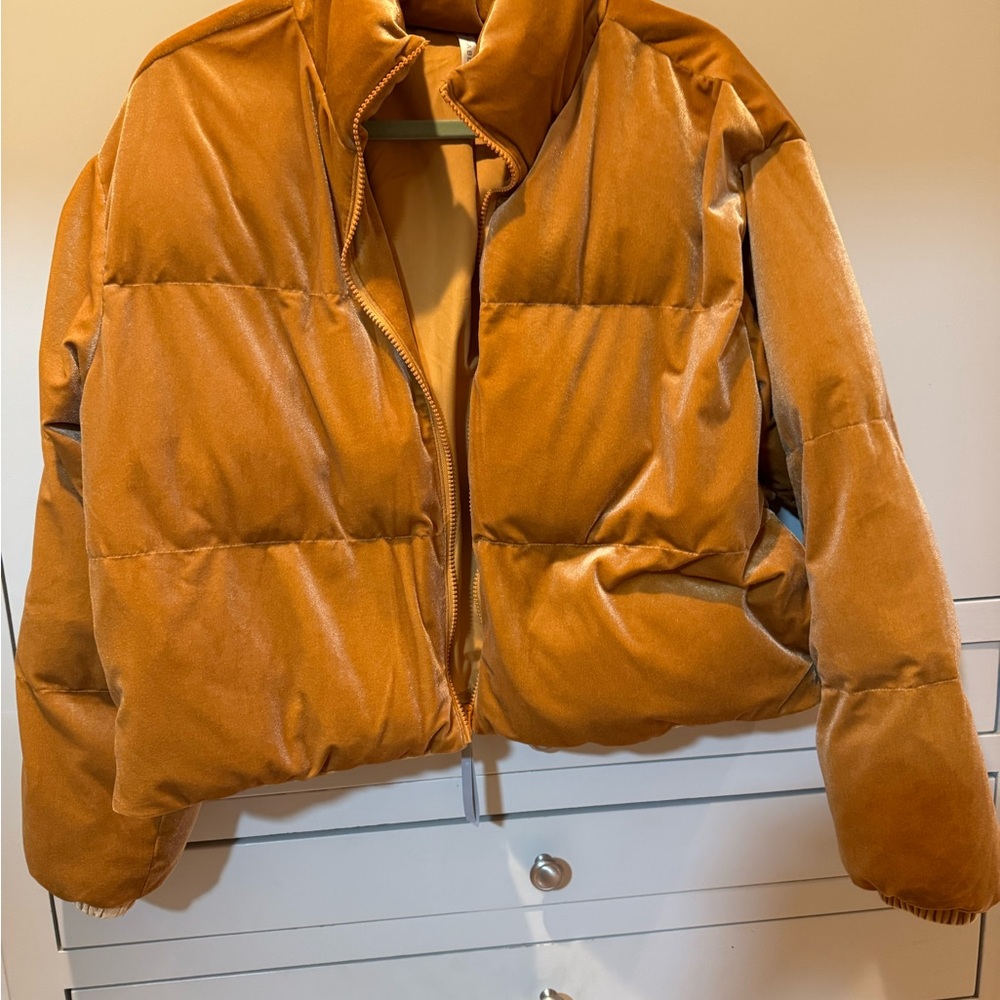 Athleta Tan Puffer Jacket with Insulated Warmth